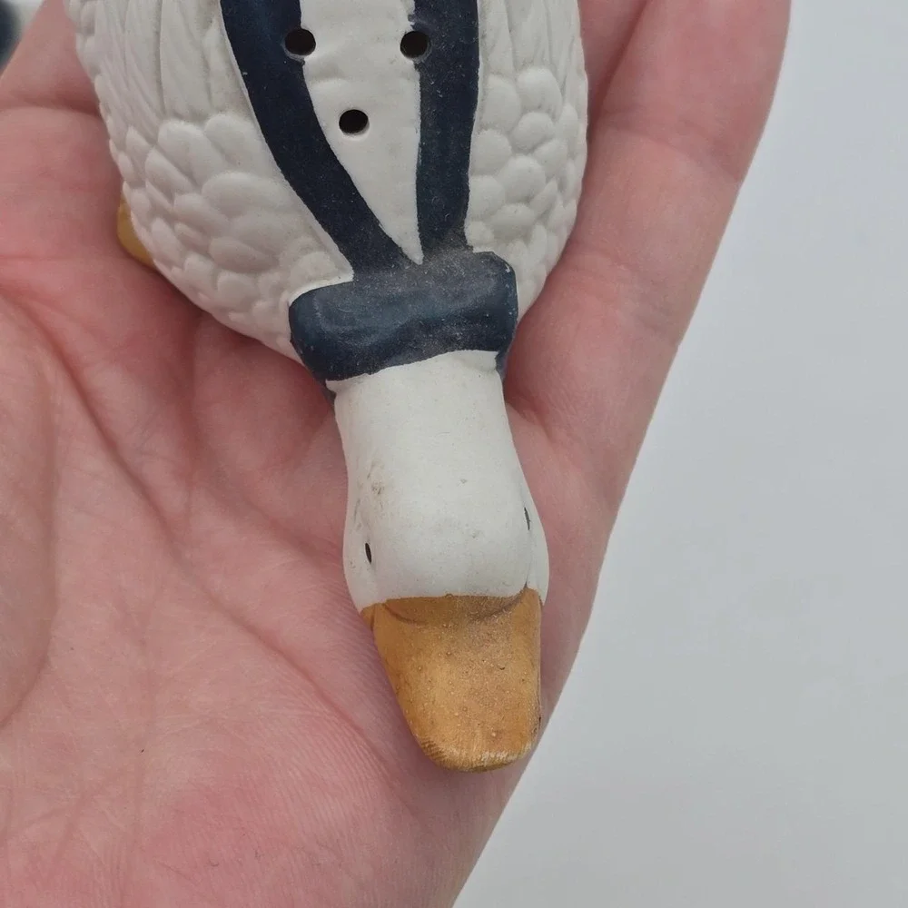 Goose Salt & Pepper Shakers Blue Ribbon Bow Geese Vintage